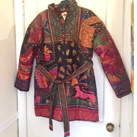 Farm Rio Crazy Mix Reversible Puffer Jacket Dopamine Tropical - Picture 9 of 13